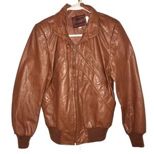 VINTAGE Garrett Leather Bomber Aviator Jacket Brownish Red Retro 70s 80s Mens 36